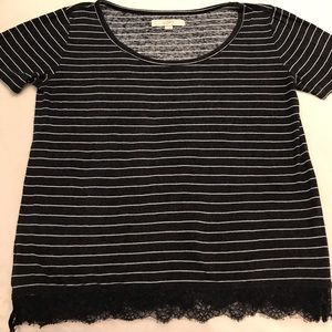 Navy strip tee with lace detail